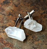 Quartz Point Cufflinks, raw stone crystal cuff links