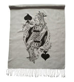 Queen of Spades Playing Card Scarf, Black on Silver Pashmina, by Cyberoptix