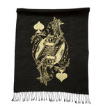 Queen of Spades Playing Card Scarf, Gold on Black Pashmina, by Cyberoptix
