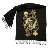 Poker Face Scarf, Queen Playing Card Linen-Weave Pashmina, by Cyberoptix