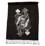 Queen of Spades Playing Card Scarf, Silver on Black Pashmina, by Cyberoptix