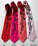 Black ink on red, fuschia, rose, light pink silk.