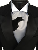 Raven print ascot Black ink on silver ascot.