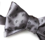 Racing Bike Bow Tie, Silver Tiny Bicycle Print Tie