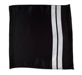 Racing Stripes pocket square: metallic silver on black.