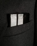Racing Stripes pocket square: metallic silver on black.