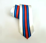 Racing stripes necktie: Martini-inspired Livery. White tie.