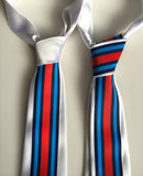 Racing stripes necktie: Martini-inspired Livery. White tie.