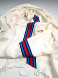 Racing stripes scarf: Martini-inspired Livery. Cream pashmina.