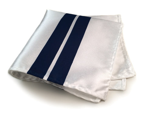 Racing Stripes: White & Blue Microfiber Pocket Square