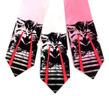 Laser Kitten Neckties: Black and glow red on light pink, white, pink.
