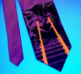Laser Cat Tie: Black and glow red on pink in blacklight.