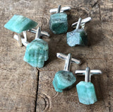 Raw Emerald Crystal Cufflinks, green beryl stone cufflinks