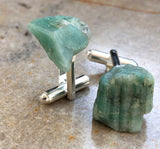 Raw Emerald Crystal Cufflinks, green beryl stone cufflinks