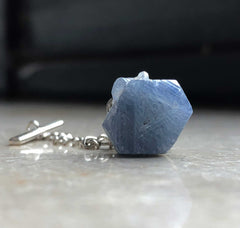 Raw Sapphire Tie Tack, blue gemstone tie pin