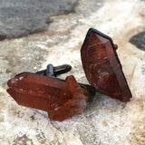 Red Quartz Electroformed Cufflinks, Hematoid quartz crystal cuff links