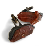 Red Quartz Electroformed Cufflinks, Hematoid quartz crystal cuff links