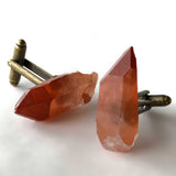 Red Quartz Cufflinks, Hematoid quartz crystal cuff links
