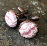 Rhodochrosite Electroformed Cufflinks, pink cuff links