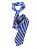 Blue striped linen + silk blend woven necktie.