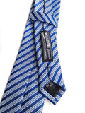 Blue striped linen + silk blend woven necktie.