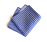 Blue diagonal striped linen + silk blend woven pocket square.