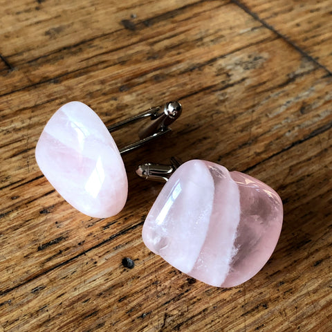 Rose Quartz Cufflinks, Pink Stone Cuff Links