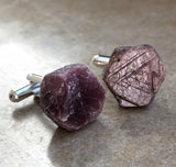 Raw Ruby Crystal Cufflinks, rough ruby corundum