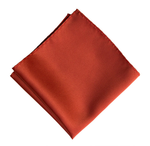 Rust Red Pocket Square. Solid Color Satin Finish, No Print