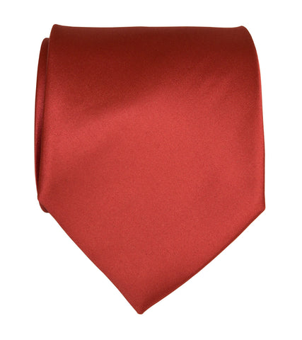 Rust Red Necktie. Solid Color Satin Finish Tie, No Print
