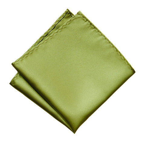 Moss Green Silk Pocket Square. Yellow-Green Solid Color Satin Finish, No Print