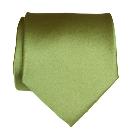 Sage Green Necktie. Yellow-Green Solid Color Satin Finish Tie, No Print