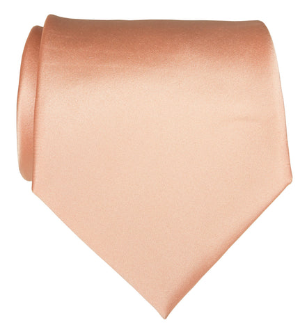 Salmon Pink Necktie. Solid Color Satin Finish Tie, No Print