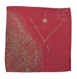 San Francisco Bay Map Vintage Print, Antique Brass on Burgundy Pocket Square, by Cyberoptix