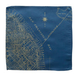 San Francisco Bay Map Vintage Print, Antique Brass on French Blue Pocket Square, by Cyberoptix