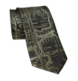San Francisco Bay Vintage Map Necktie, Antique Brass on Black Tie, by Cyberoptix