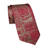 San Francisco Bay Vintage Map Necktie, Antique Brass on Burgundy Tie, by Cyberoptix