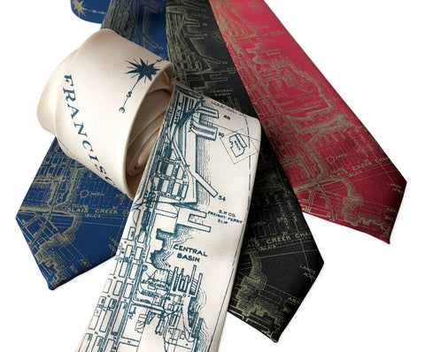 San Francisco Bay Map Necktie, Vintage California Print Tie