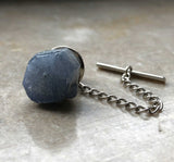 Raw Sapphire Tie Tack, blue gemstone tie pin