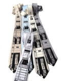 Saturn V Rocket Necktie. Black on white, champagne, sky, cream, silver.