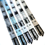 Saturn V Tie: Black ink on silver, sky, white, cream, champagne.