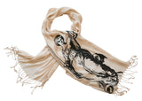 Lady Justice Fringed Scarf, Black Print on Parchment Luxe Weight Pashmina, by Cyberoptix
