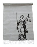 Scales of Justice Black on Silver Scarf, Lawyer Linen-Weave Pashmina, by Cyberoptix