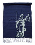 Scales of Justice Ice on Navy Blue Scarf, Lawyer Linen-Weave Pashmina, by Cyberoptix