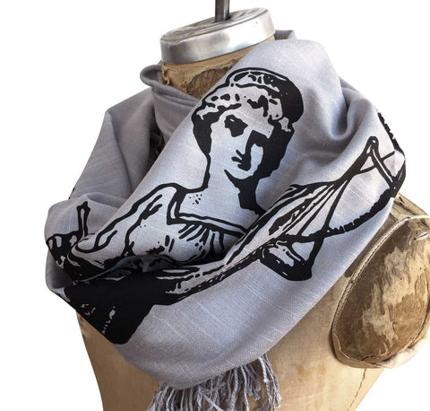 Scales of Justice Scarf, Lady Justice Linen-Weave Pashmina