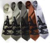 Microscope Neckties. Black on celery, sage, olive, cinnamon, silver.