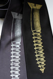 Screw neckties. Silver on charcoal, gold on black.