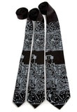 Black Circuit Board Neckties. Silver print on black skinny, narrow, standard.