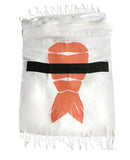 Shrimp Sushi Scarf. White Ebi Nigiri Linen Weave Pashmina, Cyberoptix