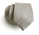 Silver herringbone silk necktie, woven silk tie.